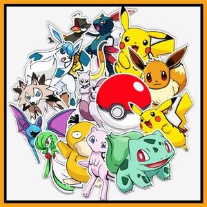 50 Pokémon Stickers - Colorful Pikachu, Eevee, Bulbasaur & More